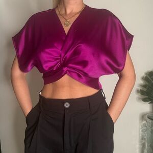 Zara Purple Jewel Satin Crop Top